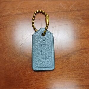 Coach Teal Leather Keychain with Gold Chain